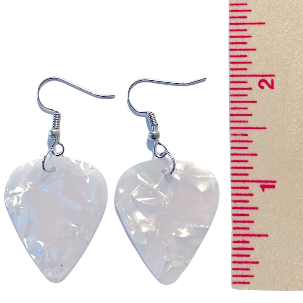 Guitar Pick Custom Earrings White Pearl - Picture 2 of 3